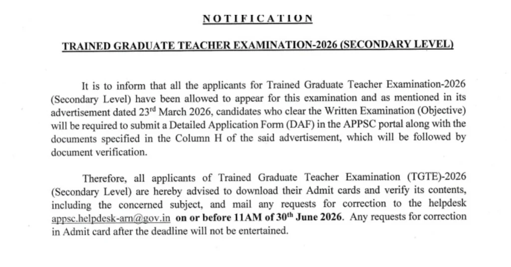 APPSC TGT Admit Card 2026