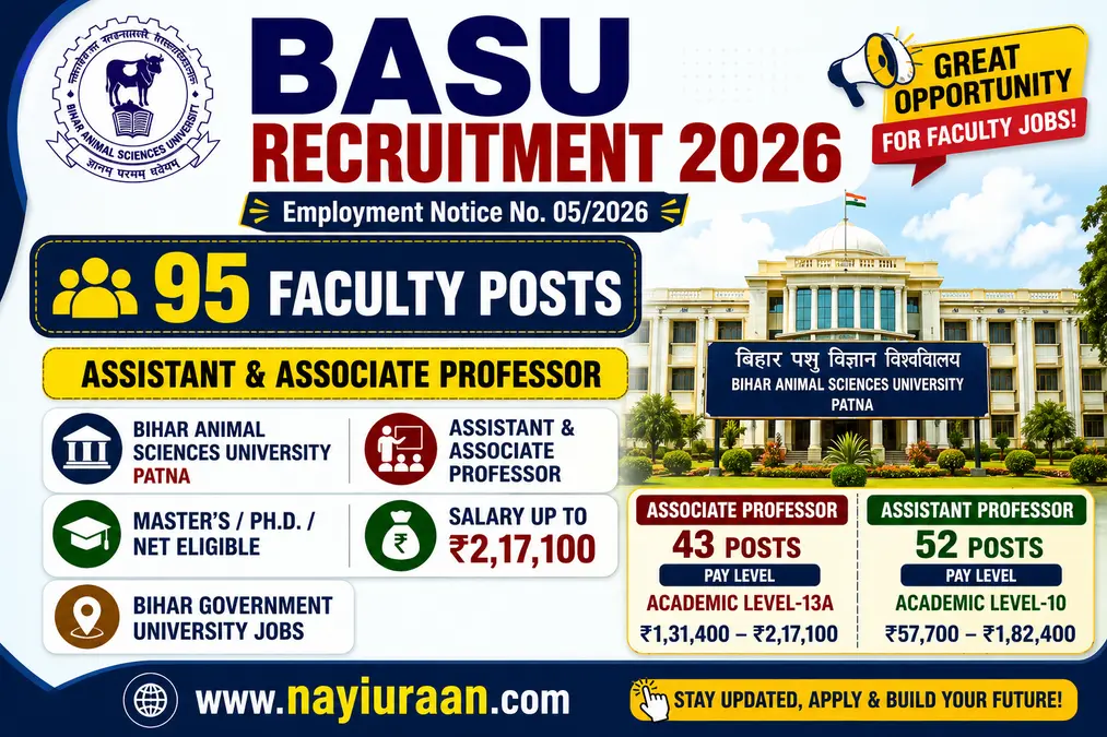 Bihar Animal Sciences University Recruitment 2026 for 95 Assistant Professor and Associate Professor vacancies.