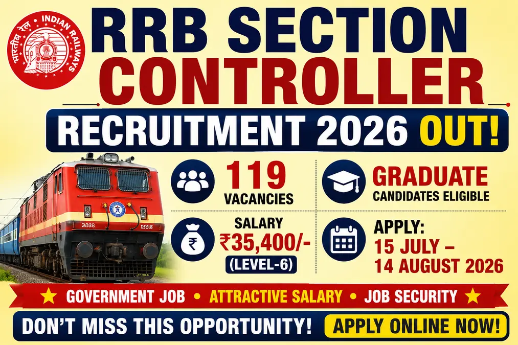 RRB Section Controller Recruitment 2026 Notification Out – Apply Online for 119 Posts 1 RRB Section Controller Recruitment 2026 Notification Out – Apply Online for 119 Posts