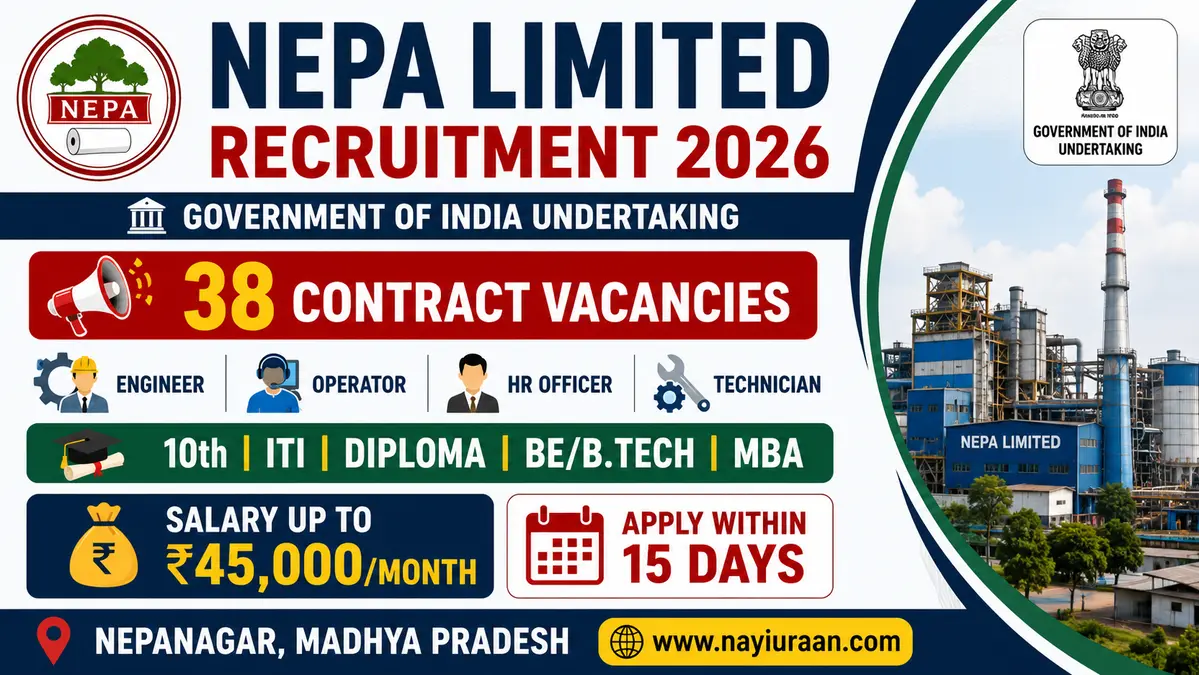 NEPA Limited Recruitment 2026 Notification Out for 38 Contract Posts | Apply Offline 1 NEPA Limited Recruitment 2026 Apply for 38 Contract Engineer Operator HR Officer Technician Vacancies