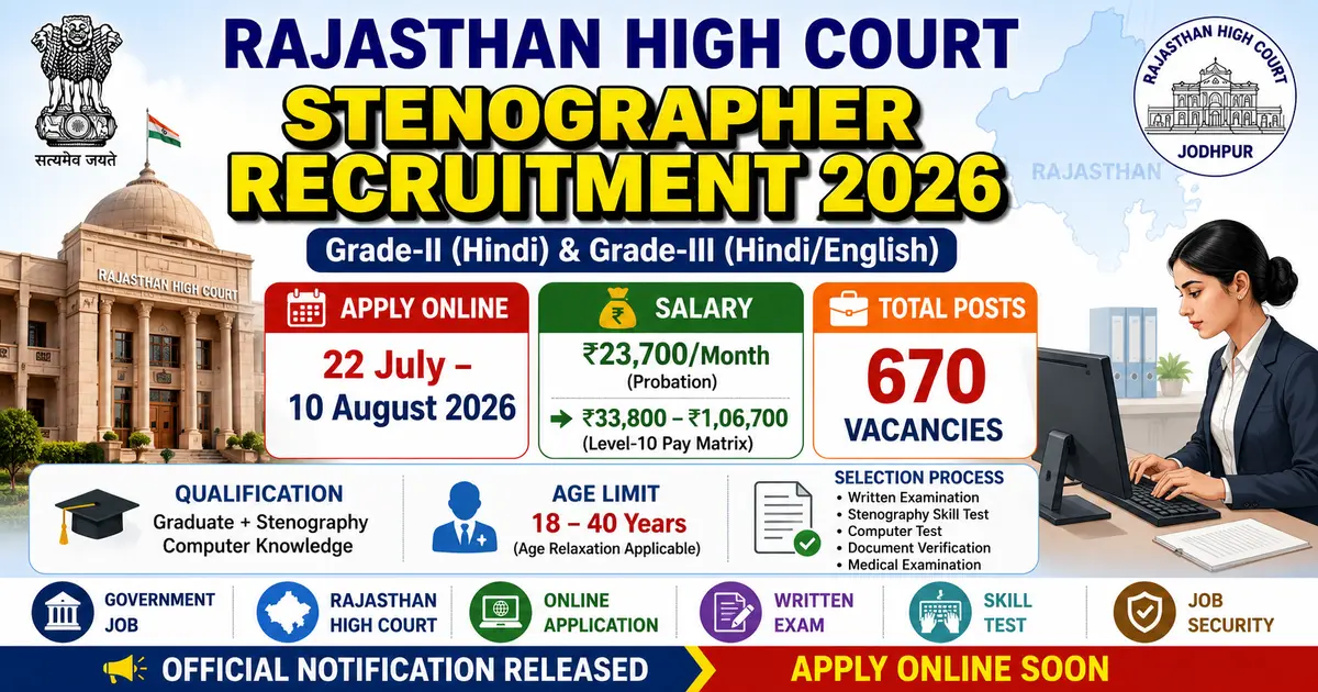 Rajasthan High Court Stenographer Recruitment 2026 Notification PDF