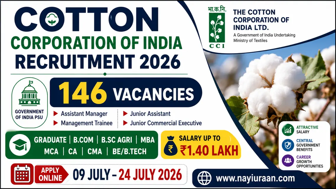 Cotton Corporation of India Recruitment 2026 notification for 146 Assistant Manager, Management Trainee and Junior Assistant posts