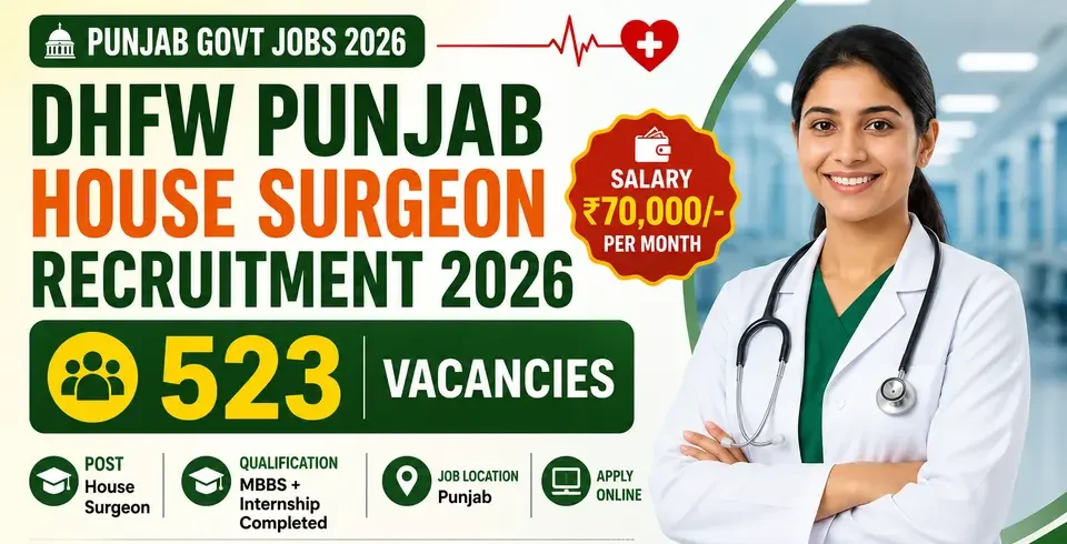DHFW Punjab House Surgeon Recruitment 2026 for 523 Vacancies