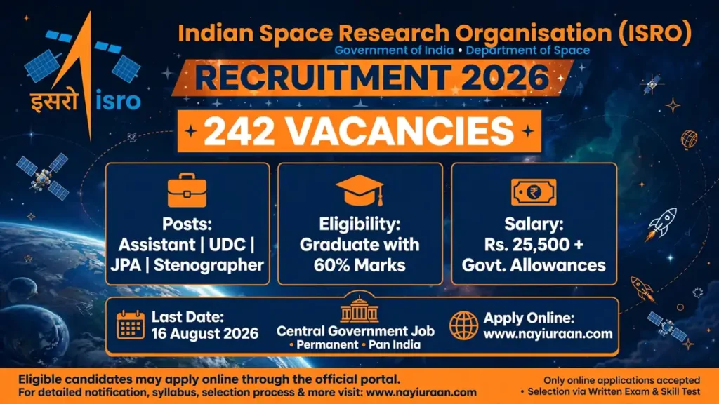 ISRO Recruitment 2026 Apply Online for 242 Assistant UDC JPA and Stenographer Posts