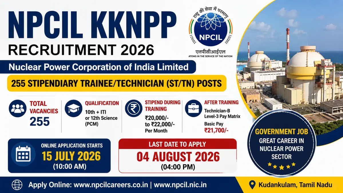 NPCIL KKNPP Recruitment 2026 Apply Online for 255 Stipendiary Trainee Technician Posts