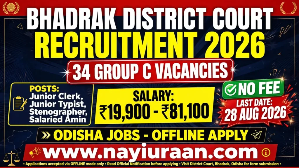 Bhadrak District Court Recruitment 2026 Notification Out for 34 Group C Posts (Stenographer, Accountant, Clerk) 1 Bhadrak District Court Recruitment 2026 Notification Out for 34 Group C Posts, Apply Offline