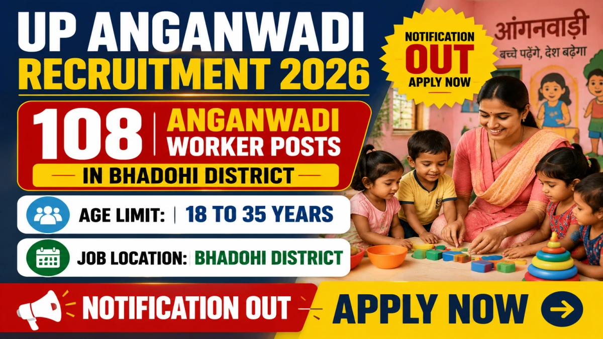 UP Anganwadi Recruitment 2026 notification for 108 Anganwadi Worker vacancies in Bhadohi district