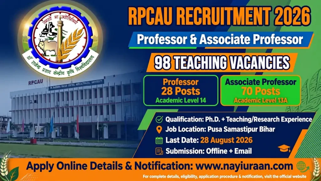 RPCAU Teaching Recruitment 2026 Notification for 98 Professor and Associate Professor Posts