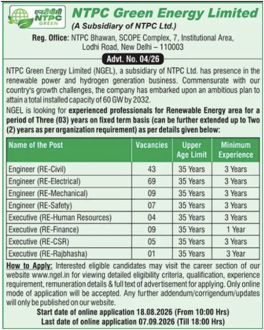 NGEL Engineer Recruitment 2026 Apply Online for 147 Renewable Energy Vacancies 1 NGEL Engineer Recruitment 2026 apply online for 147 renewable energy engineer and executive vacancies
