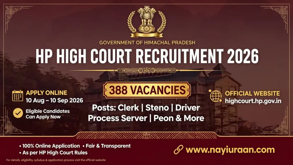 HP High Court Recruitment 2026 notification for 388 Clerk Stenographer Driver Process Server and Peon posts