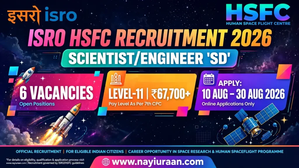 ISRO HSFC Scientist Engineer SD Recruitment 2026 for 6 vacancies