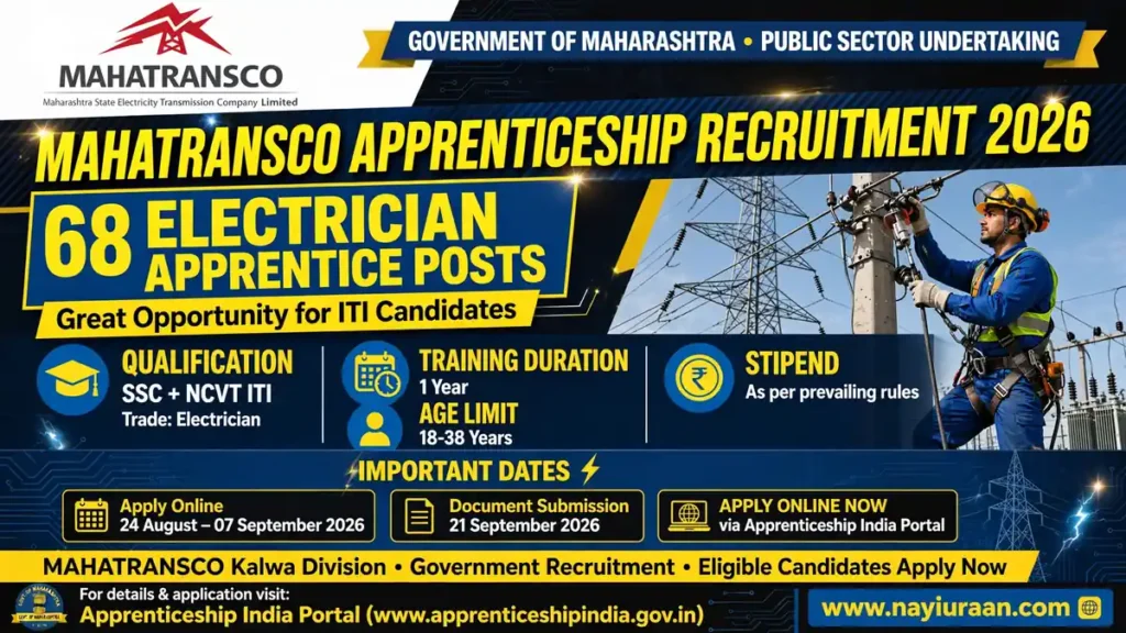 MAHATRANSCO Apprenticeship Recruitment 2026 for 68 Electrician Posts