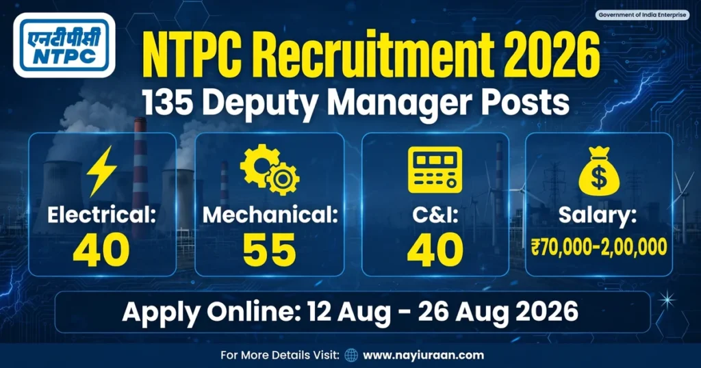 NTPC Deputy Manager Recruitment 2026 notification for 135 Electrical, Mechanical and C&I posts
