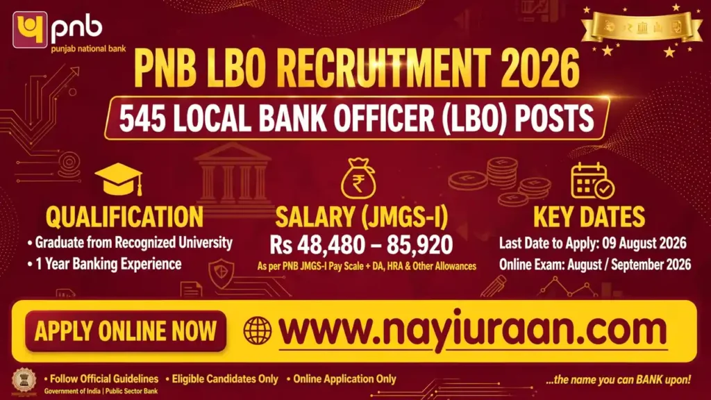 PNB Local Bank Officer Recruitment 2026: Apply Online for 545 LBO Posts | Date Extended 1 PNB LBO Recruitment 2026 for 545 Local Bank Officer Posts