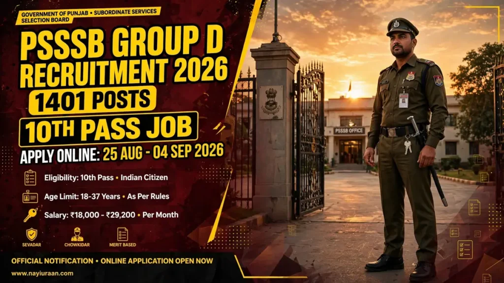 PSSSB Group D Recruitment 2026 – Apply Online for 1401 Posts