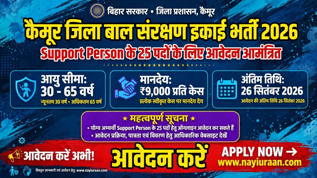 Bihar Kaimur Support Person Recruitment 2026 – 25 Posts, Apply Offline
