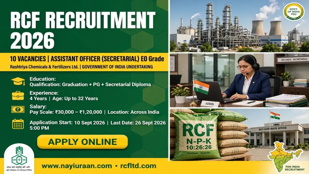 RCF Recruitment 2026 – Assistant Officer Secretarial 10 Vacancies
