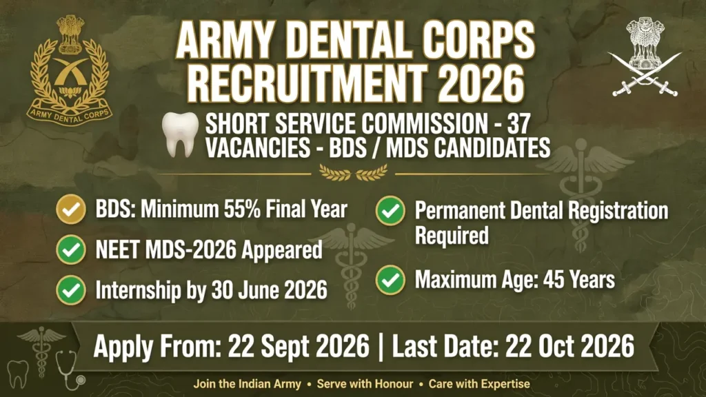 Army Dental Corps Recruitment 2026: 37 Vacancies, Apply Online