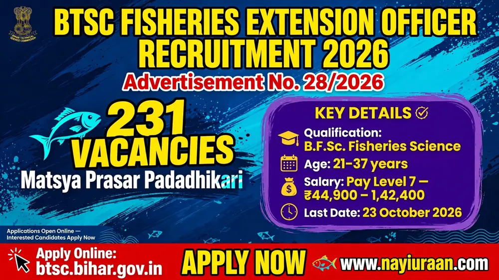 BTSC Fisheries Extension Officer Recruitment 2026: 231 Posts, Apply Online