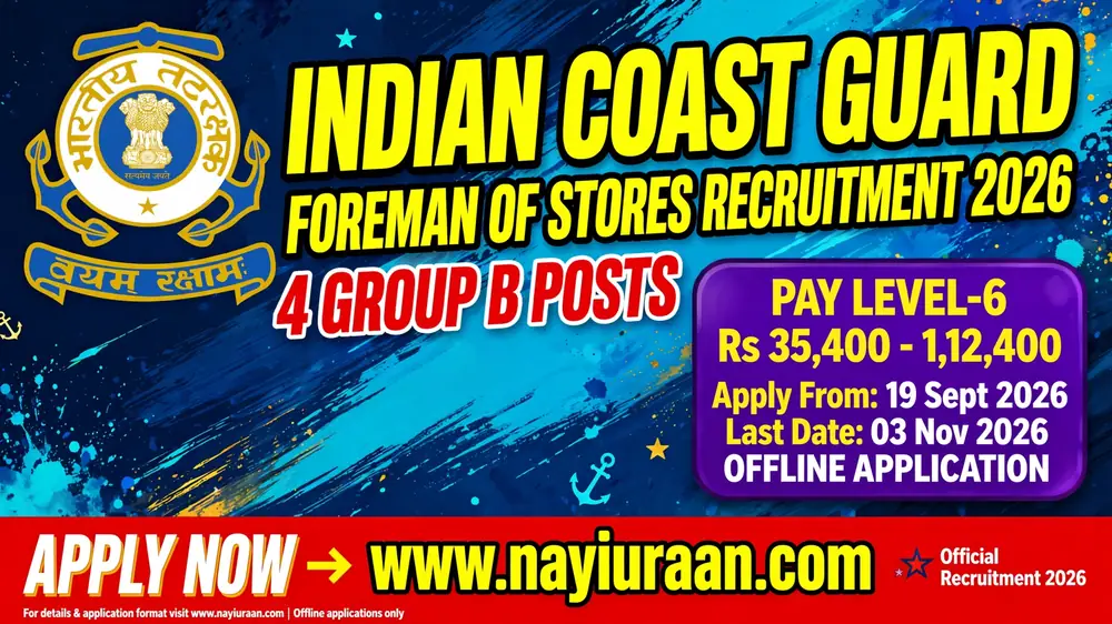 Indian Coast Guard Foreman Stores Recruitment 2026 – 4 Posts