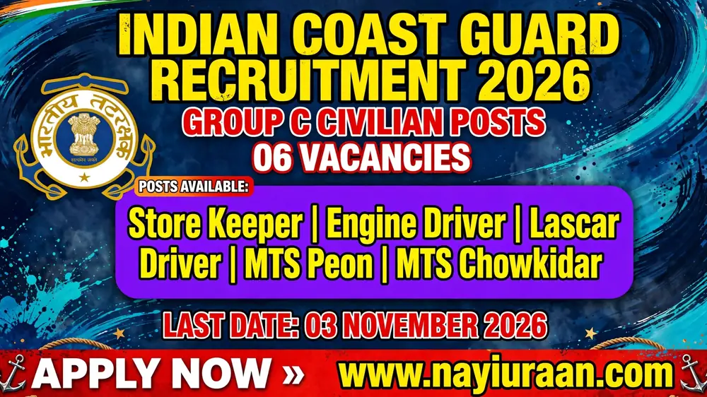 Indian Coast Guard Group C Recruitment 2026: 6 Posts, Eligibility, Salary & Apply