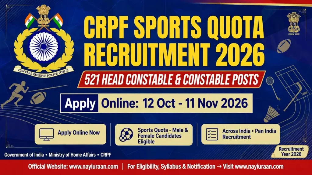 CRPF Sports Quota Recruitment 2026 – 521 Head Constable and Constable Vacancies