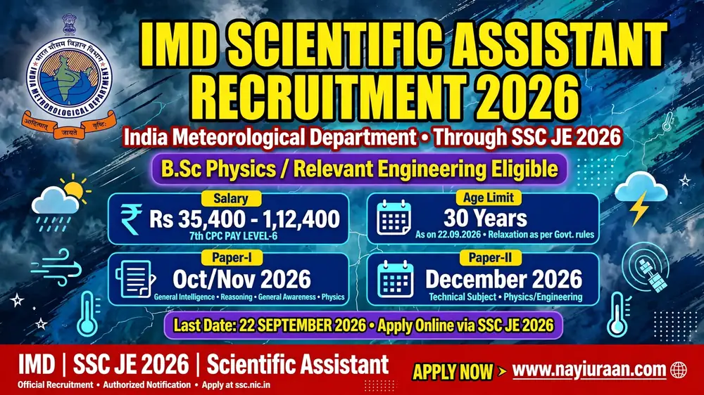 IMD Scientific Assistant Recruitment 2026: SSC JE के जरिए भर्ती, Apply Online