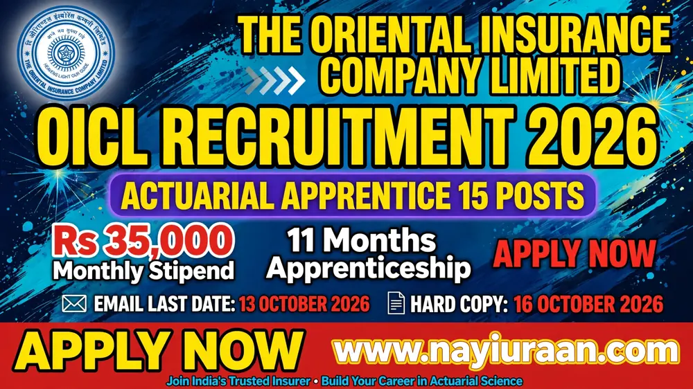 OICL Actuarial Apprentice Recruitment 2026 for 15 vacancies