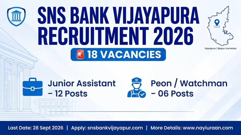 SNS Bank Vijayapura Recruitment 2026 for Junior Assistant and Peon Posts