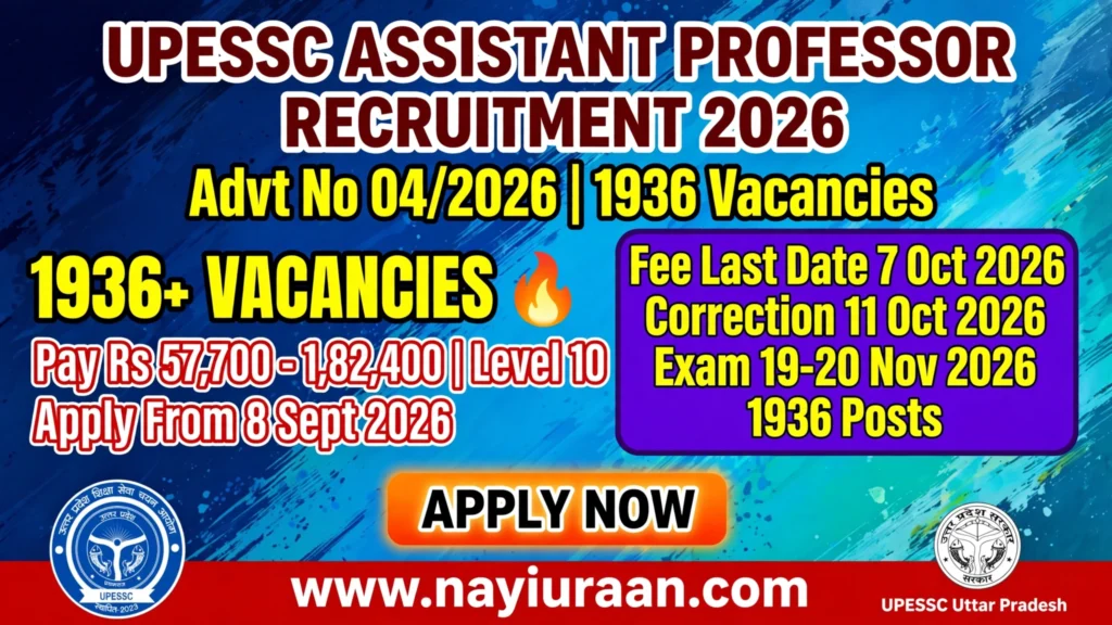 UPESSC Assistant Professor Recruitment 2026 for 1936 vacancies